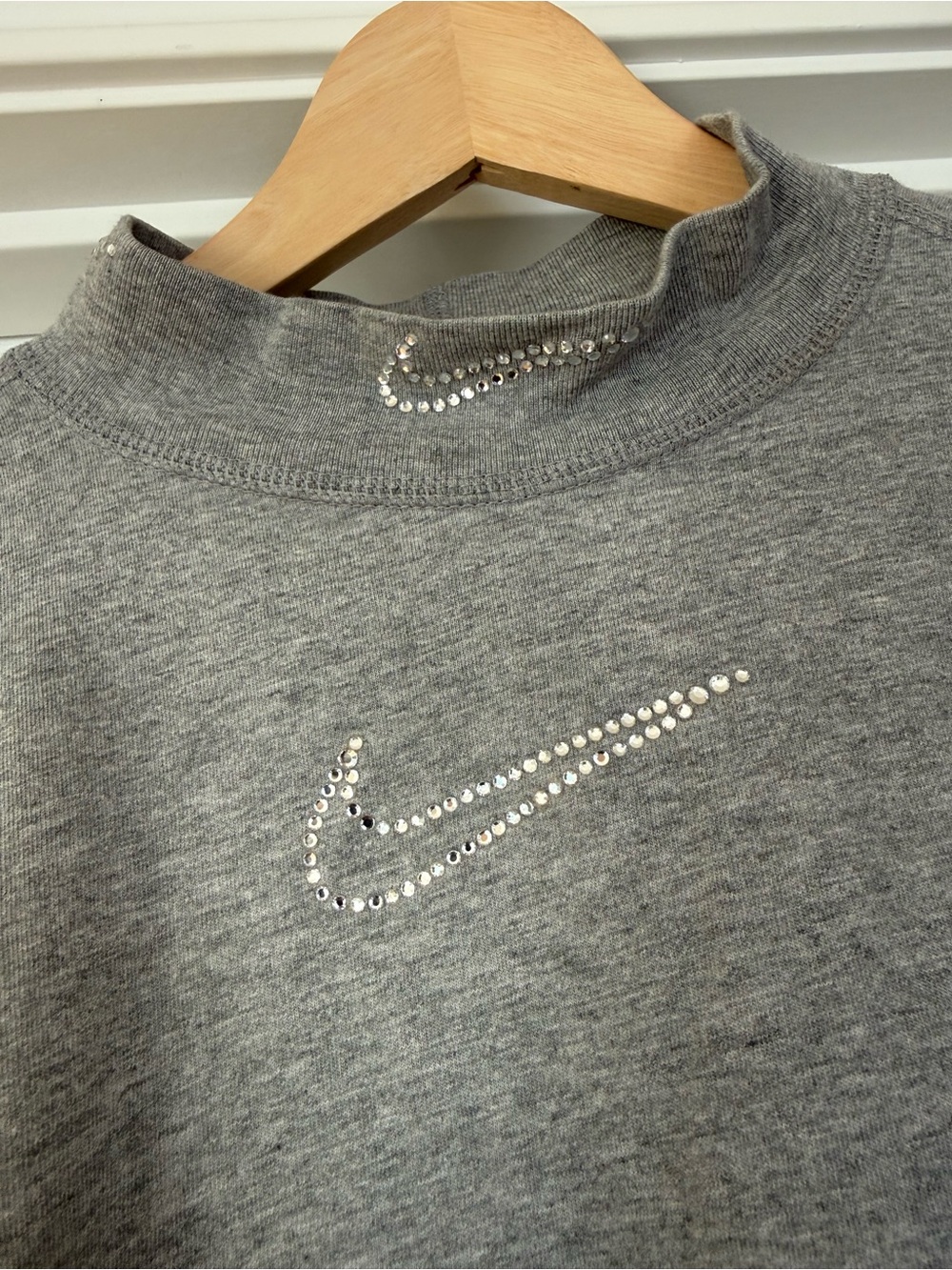 Nike Gray Long Sleeve Tee with Rhinestone Swoosh - Picture 2 of 3